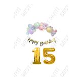 Happy Bırthday Yazılı Kaligrafi Banner Makaron Balon Seti 15 Yaş Gold Set Doğum Günü