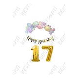 Happy Bırthday Yazılı Kaligrafi Banner Makaron Balon Seti 17 Yaş Gold Set Doğum Günü