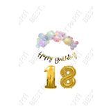 Happy Bırthday Yazılı Kaligrafi Banner Makaron Balon Seti 18 Yaş Gold Set Doğum Günü