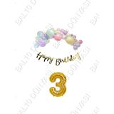 Happy Bırthday Yazılı Kaligrafi Banner Makaron Balon Seti 3 Yaş Gold Set Doğum Günü