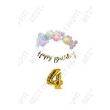 Happy Bırthday Yazılı Kaligrafi Banner Makaron Balon Seti 4 Yaş Gold Set Doğum Günü