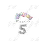 Happy Bırthday Yazılı Kaligrafi Banner Makaron Balon Seti 5 Yaş Gümüş Set Doğum Günü