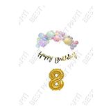 Happy Bırthday Yazılı Kaligrafi Banner Makaron Balon Seti 8 Yaş Gold Set Doğum Günü