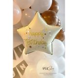 Happy Birthday Yazılı Retro Krem Yıldız Balon Retro Yıldız Folyo Balon 45cm
