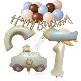 Happy Bırthday Yazılı Retro Renkler Doğum Günü Balon Seti Yaş-1