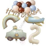 Happy Bırthday Yazılı Retro Renkler Doğum Günü Balon Seti Yaş-2