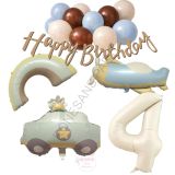 Happy Bırthday Yazılı Retro Renkler Doğum Günü Balon Seti Yaş-4