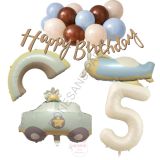 Happy Bırthday Yazılı Retro Renkler Doğum Günü Balon Seti Yaş-5