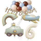 Happy Bırthday Yazılı Retro Renkler Doğum Günü Balon Seti Yaş-6
