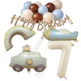 Happy Bırthday Yazılı Retro Renkler Doğum Günü Balon Seti Yaş-7