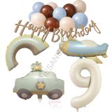Happy Bırthday Yazılı Retro Renkler Doğum Günü Balon Seti Yaş-9