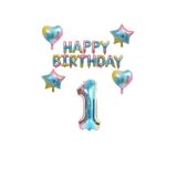 Happy Bırthday Yıldız Kalp Rakam Gökkuşağı Renk Folyo Balon Seti Yaş 1