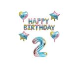 Happy Bırthday Yıldız Kalp Rakam Gökkuşağı Renk Folyo Balon Seti Yaş 2