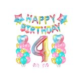 Happy Bırthday Yıldız Kalp Rakam Gökkuşağı Renk Folyo Balon Seti Yaş 4