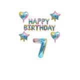 Happy Bırthday Yıldız Kalp Rakam Gökkuşağı Renk Folyo Balon Seti Yaş 7