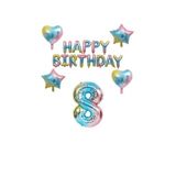 Happy Bırthday Yıldız Kalp Rakam Gökkuşağı Renk Folyo Balon Seti Yaş 8
