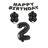 Happy Bırthday,Siyah Rakam Folyo Balon ve Siyah Beyaz Puanlı Balon Seti Yaş 2