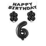 Happy Bırthday,Siyah Rakam Folyo Balon ve Siyah Beyaz Puanlı Balon Seti Yaş 6
