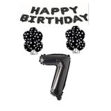 Happy Bırthday,Siyah Rakam Folyo Balon ve Siyah Beyaz Puanlı Balon Seti Yaş 7