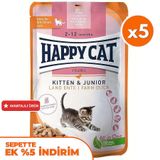 Happy Cat Meat in Sauce Kitten Junior Ördekli Kedi Yaş Maması 85 Gr x 5 Adet