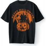 Happy Halloween Oversize Unisex Tişört T-Shirt - Siyah