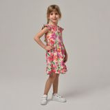 Happy Kids 3-8 Yaş Flower Meram Kız Çocuk Çiçekli Dokuma Elbise -Fuşya - 5 - 6 Yaş