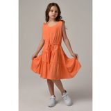 Happy Kids 8-14 Yaş Kız Çocuk Askılı Dokuma Elbise-Turuncu - 11 - 12 Yaş