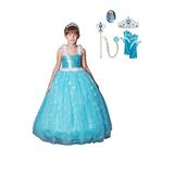HAPPY KİDS Elsa Kostümü Askılı Kız Çocuk Abiye Kasnaklı Kız Çocuk Elbise 5-6 Yaş mavi