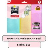 Happy Mikrofiber Premium Sihirli Cam Bezi 3 Adet Renkli Temizlik Bezi %100 Mikrofiber Ultra Emici - Standart