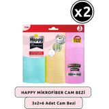 Happy Mikrofiber Premium Sihirli Cam bezi 3 Adet x 2 Adet - Renkli - Standart