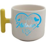 Happy Mother Days Mutlu Anneler Günü Tasarımlı Sarı T Kulp Fincan Modelleri - Beyaz - 300 cc