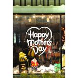 Happy Mother's Day Kalp Desenli Vitrin Cam Sticker, Anneler Günü Mağaza Dekorasyon Çıkartması, 60 cm (Beyaz)