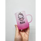 Happy Mountains İsme Özel Kişiye Özel Buzlu Cam Pembe Hello Kitty Desenli Çay Bardağı Çay Fincanı