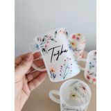 Happy Mountains İsme Özel Kişiye Özel Buzlu Cam Yeşil Yaprak ve Kırmızı Çiçek Desenli Çay Bardağı Çay Fincanı - Renkli