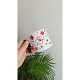 Happy Mountains Isme Özel Kişiye Özel Porselen Kırmızı Çiçekli ve Yaprak Desenli T Kupa Bardak Latte Fincanı - Beyaz