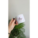 Happy Mountains Isme Özel Kişiye Özel Porselen Papatya ve Kalp Desenli T Kupa Bardak Latte Fincanı - Beyaz