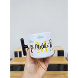 Happy Mountains Isme Özel Kişiye Özel Sevimli Çocuk Figürlü Porselen T Kupa Bardak Latte Fincanı - Beyaz