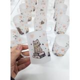 Happy Mountains Sevimli Kedi ve Kitap Desenli Buzlu Cam Çay Bardağı Çay Fincanı - Renkli
