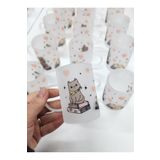 happy mountains Sevimli Kedi ve Kitap Desenli Buzlu Cam Çay Bardağı Çay Fincanı