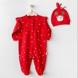 Happy Newyear Kadife Bebek Tulum Takım Red - 3 - 6 Ay