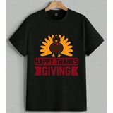 Happy Thanksgiving Hindi Kusu Baskılı Unisex Erkek Kadın Oversize Tişört Siyah - M