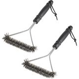 Happy Trend 2 Adet Izgara Fırçası, Izgara Fırçası, 30 cm Paslanmaz Çelik Izgara Temizleme Fırçası, Üçgen 360° Izgara, Tel Fırça, Kömür Mangalı Için Mangal Aksesuarı, Küre Izgara, Temizleyici Fırça - Siyah - Gümüş