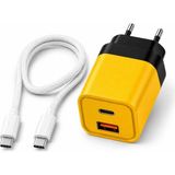 Happy Trend 25W Hızlı Şarj Adaptörü + Type-C To Type-C Kablo Seti, USB + Type-C Çift Giriş, Pd & Qc 3.0 Destekli, Akıllı Koruma, Kompakt Tasarım
