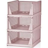Happy Trend 3 Adet Kayar Raf Elbise Dolap Içi Organizeri, Mutfak, Banyo, Genç Odası, Garaj ve Ardiye Için Üst Üste Dizilebilir Ünite, Kayar Raf Dolap Içi Kıyafet, Ev Aksesuarı Düzenleyici (Pembe) - Standart