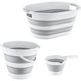 Happy Trend 3'lü Set Katlanabilir Çamaşır Sepeti, Kova, Maşrapa, Plastik Akordiyon Yer Kaplamayan Tasarım
