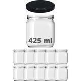 Happy Trend 425 ml Metal Siyah Kapaklı Şeffaf Cam Kavanoz 10 Adet