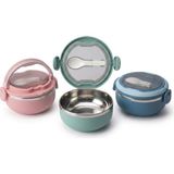 Happy Trend 700 ml Paslanmaz Çelik Yemek Kabı, Kaşıklı, Saplı ve Kilitli Yuvarlak Lunch Box, Mavi Yeşil Pembe Renk Seçenekli, 12X11X13CM Kapaklı Saklama ve Taşıma Kabı