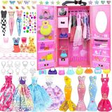Happy Trend 75 Adet Bebek Giysileri ve Aksesuarları Bebek Dolabı ile 11.5 Inç Bebek Için - Moda Tasarım Bebek Seti Gelinlik Dahil Moda Elbiseler Kıyafetler Üstleri ve Pantolon Askıları Çanta Kızlar Için