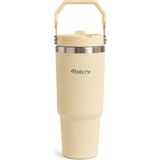 Happy Trend 900 ml Çelik Termos Bardak Pipetli Kulplu Taşınabilir Su Matarası Krem