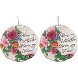 Happy Trend Adet Asılabilir Balkon ve Bahçe Süsü Gullu,anne Temalı Yuvarlak 15X15X1,1CM Duvar Süsü,taşı Balkon,bahçe ve Oda Dekor Hoşgeldiniz Tablo,tabela - Renkli